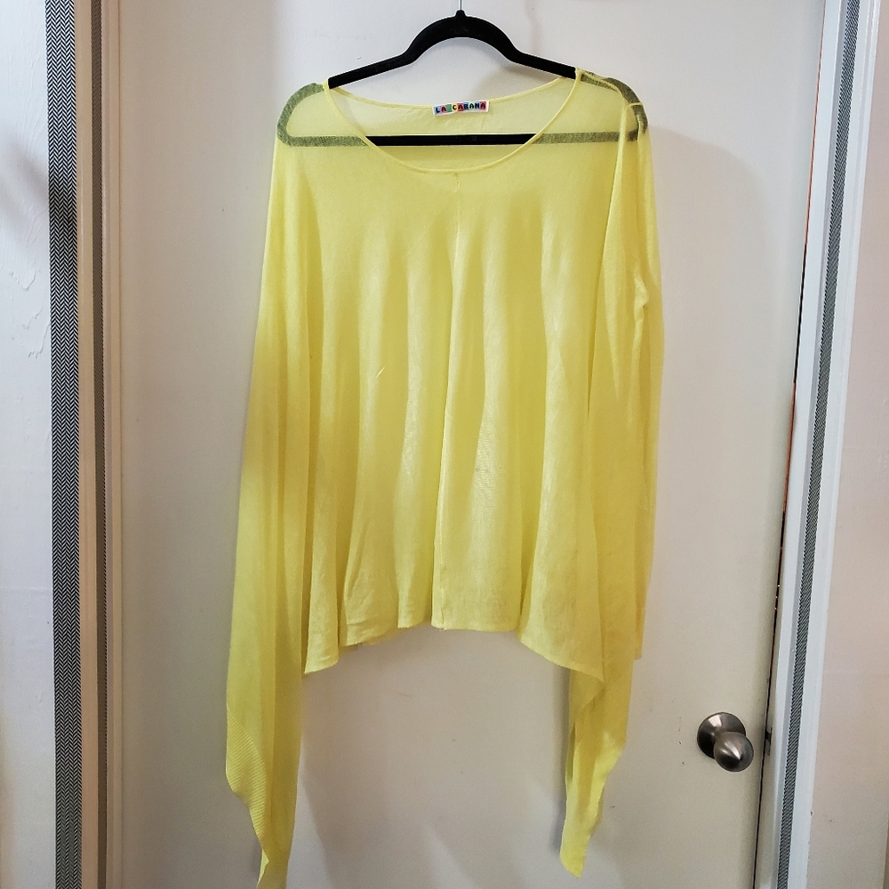 Yellow long sleeve sweater, ultra fine sheer knit, one size, bought at Kitson LA